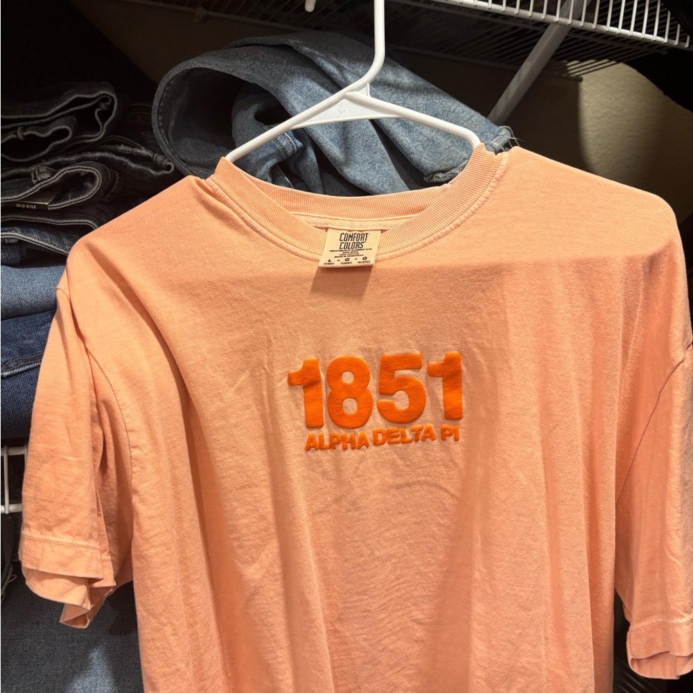 Comfort Colors Coral Tee with Vibrant Orange Embroidery